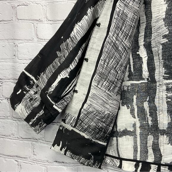Chico's Linen Blend Blazer Women's Size 1 (S/8) Black/White Abstract Lightweight - Picture 5 of 11